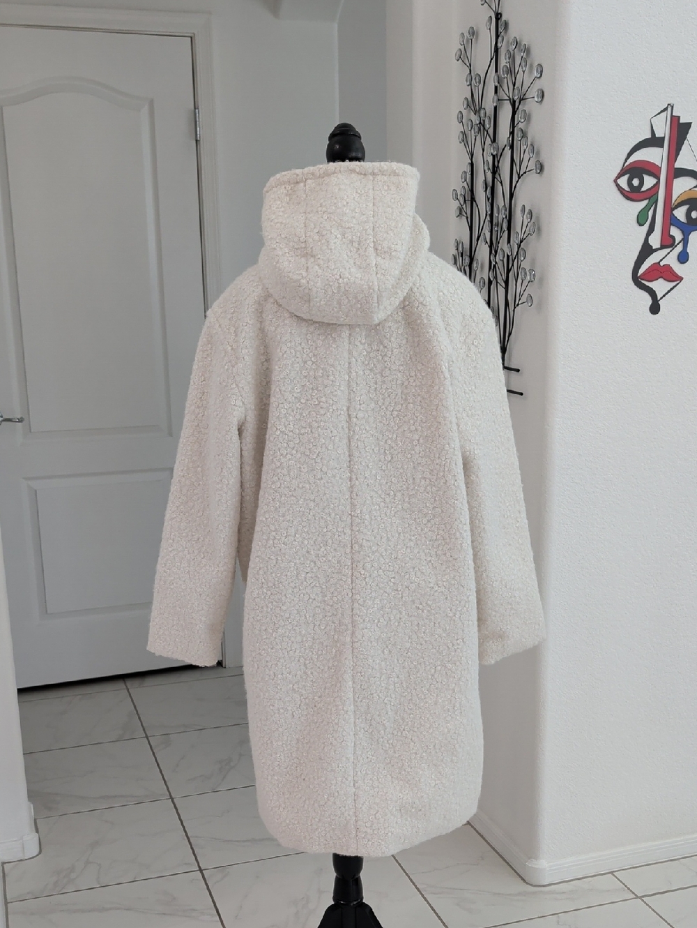 LIke New Cream Hooded Teddy Bear Curly Lamb Hooded Dress Coat a new day L - Picture 5 of 15